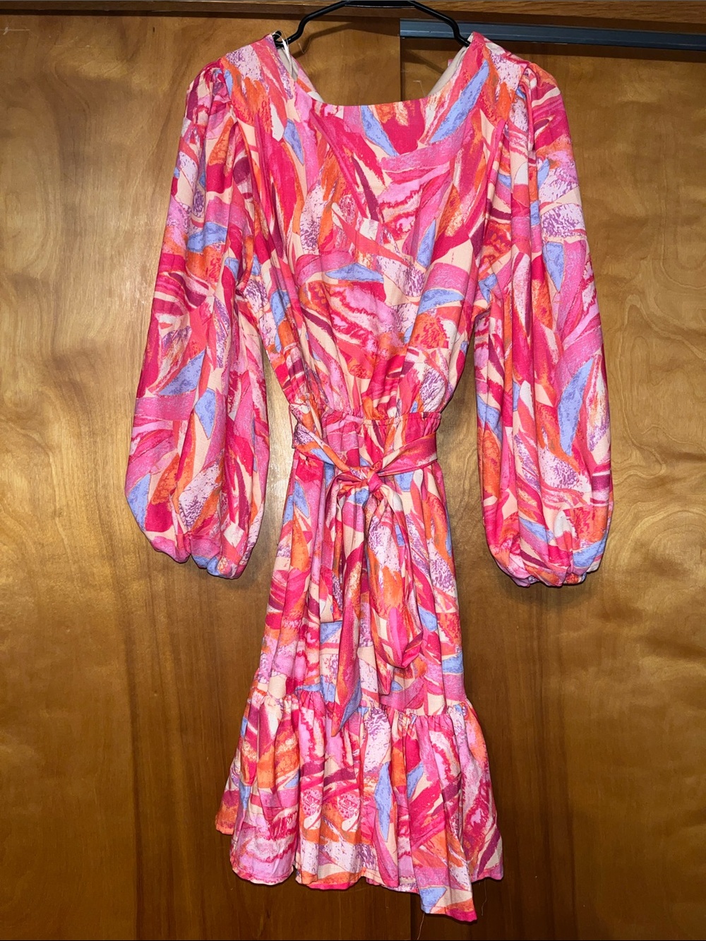Flying Tomato Bright Abstract Puff-Sleeve Mini Dress with small flaw